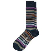 Pantherella Quakers All Over Multi-Stripe Merino Uld Sokker - Charcoal Black/Orange/Sort