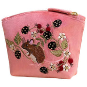 Powder Brodered Velvet Mouse Mini Pouch - Pink