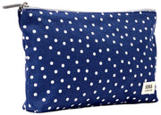 Roka Maida Vale Medium Cotton Canvas Pouch - Navy Polka Dot