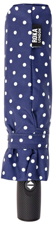 Roka Waterloo genbrugsnylon paraply - Navy Polka Dot