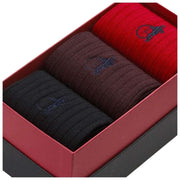London Sock Company Merino Trio 3-par strømpebokssæt - rød/brun