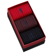 London Sock Company Merino Trio 3-par strømpebokssæt - rød/brun