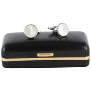 David Van Hagen Rhodium Plated Mother of Pearl Round Porthole Cufflinks  - White/Silver