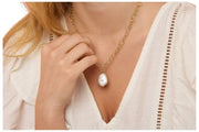Pearls of the Orient Keishi Pearl Pendant Chunky Chain halskæde - guld/hvid