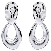 Beginnings Molten Oval Doorknocker Drop Earrings - Silver