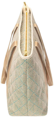 Elie Beaumont Summer Tote Bag - Aqua Geometric Basketweave