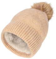 Elie Beaumont Strikket Pom Pom Hat - Havrebeige
