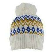 Dents Jacquard Fair Isle Knitted Bobble Hat - Ochre/Cobalt Blue