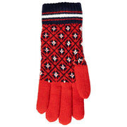 Dents Jacquard Fair Isle strikkede handsker - Berry Red/Navy