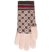 Dents Jacquard Fair Isle strikkede handsker - Pink/Kogsgrå