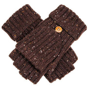 Dents Marl Yarn Half Finger Gloves - Chocolate Brown