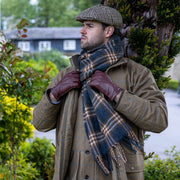 Dents Plaid Ternet kvast tørklæde - Grå/Kaffebrun