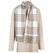 Dents Plain Check Scarf - Ivory White/Camel Beige