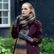 Dents Stripe Blanket Scarf - Camel Beige/Sort