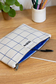 Bagbag Ema Medium Zipped Pouch - Off White/Blue Check