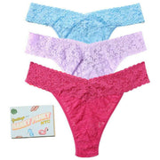 Hanky Panky Signature Lace Original Rise Matchbox 3-pak strop - delvist skyet blå/kølig lavendel/koral