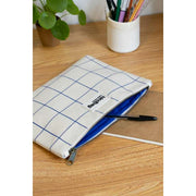 Bagbag Ema Medium Zipped Pouch - Off White/Blue Check