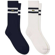 Lacoste Terry Ribbed 2 Pack Cotton Socks - Navy/Flour White