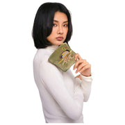 Powder Brodered Velvet Duck Mini Pouch - Grøn