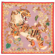 Powder Tasselled Silk Prancing Tiger Scarf - Lilac