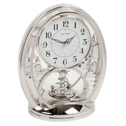 Rhythm Ornate Castle Turret Design Mantel Clock - Silver