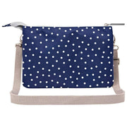 Roka Carnaby XL genanvendt lærreds crossbody taske - Navy Polka Dot