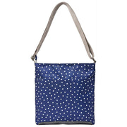 Roka Kennington B Medium genbrugt lærreds crossbody taske - Navy Polka Dot