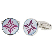 Simon Carter Flower Print Mother of Pearl Cufflinks - Silver/Blue/Pink