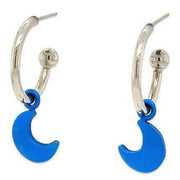 Ti2 Titanium Moon Charm Hoop Earrings - Dark Blue