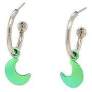 Ti2 Titanium Moon Charm Hoop Earrings - Green