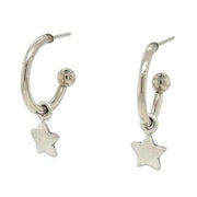 Ti2 Titanium Star Charm Hoop Earrings - Natural Brushed Silver