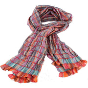 Bassin and Brown Arboretum Metalic Check Silk Scarf  - Pink/Turquoise/Beige