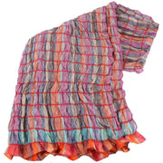 Bassin and Brown Arboretum Metalic Check Silk Scarf  - Pink/Turquoise/Beige