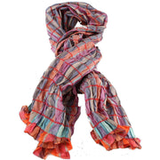 Bassin and Brown Arboretum Metalic Check Silk Scarf  - Pink/Turquoise/Beige