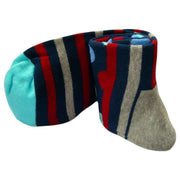 Bassin and Brown Contrast Heel and Toe Striped Socks - Grey/Blue/Wine