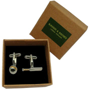 Bassin and Brown Cricket Bat Cufflinks - Silver