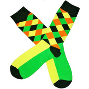 Bassin and Brown Diamond Check Socks - Green/Yellow/Khaki/Orange