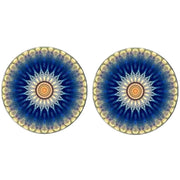 Bassin and Brown Flower Spray Cufflinks - Blue/White