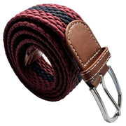 Bassin and Brown Horizontal Stripe Woven Belt - Wine/Navy