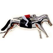 Bassin and Brown Racing Horse and Jockey Tie Bar - Silver/Black/Red