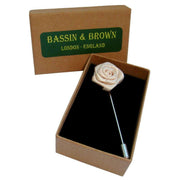 Bassin and Brown Rose Flower Lapel Pin - Off White