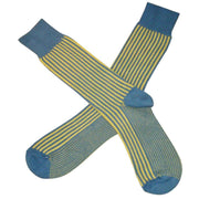 Bassin and Brown Vertical Stripe Midcalf Socks - Yellow/Blue