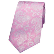 David Van Hagen Luxury Paisley Silk Tie - Cotton Candy Pink