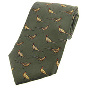 David Van Hagen Standing Pheasants Country Silk Tie - Country Green