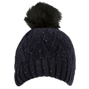 Dents Marl Yarn Lace Knit Beanie - Navy