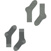 Esprit Fine Stripe 2 Pack Socks - Light Grey