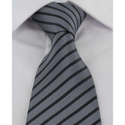 Michelsons of London Striped Extra Long Polyester Tie - Grey/Black