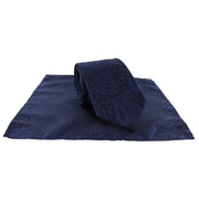 Michelsons of London Tonal Polyester Paisley Pocket Square and Tie Set - Navy