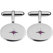 Orton West Sterling Silver Ruby Detail Oval Cufflinks - Silver