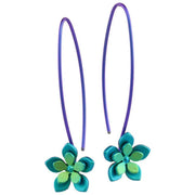 Ti2 Titanium Double Five Petal Flower Drop Earrings - Green